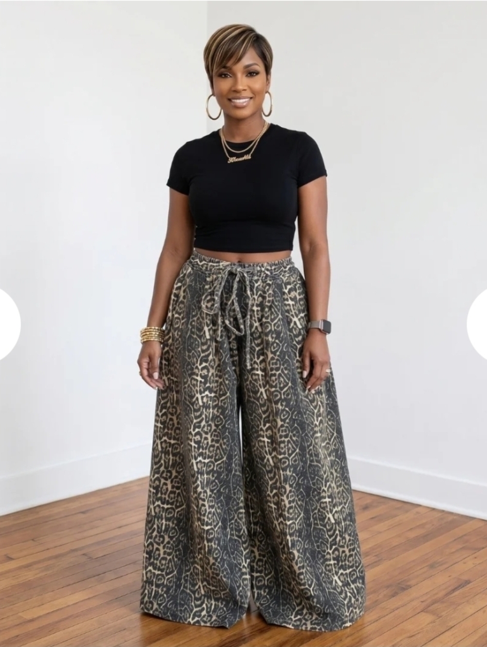NEW!!! Leopard Print Wide-Leg Pants With Pockets, NWT - Picture 2 of 7